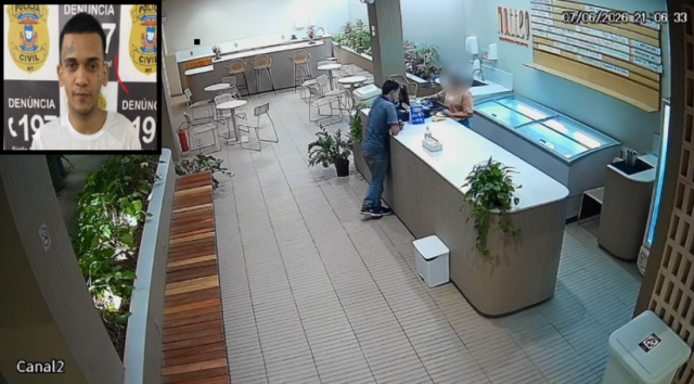 V�deo - Jovem de 22 anos � preso por roubo a sorveteria em shopping de Cuiab�