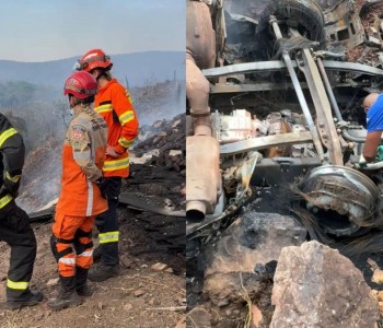 Motorista morre carbonizado ap�s acidente entre carretas em C�ceres